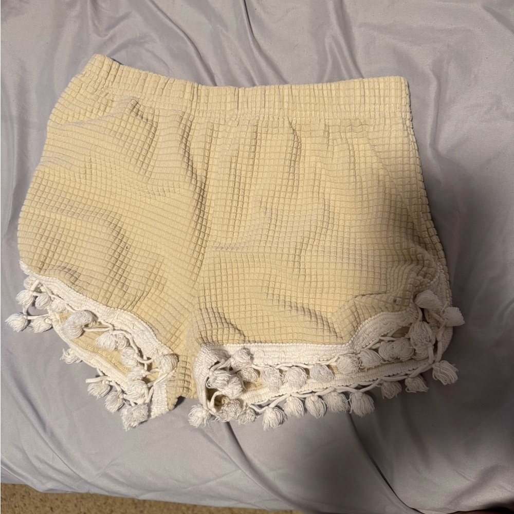 SHEIN Cream High Waist Tassel Shorts